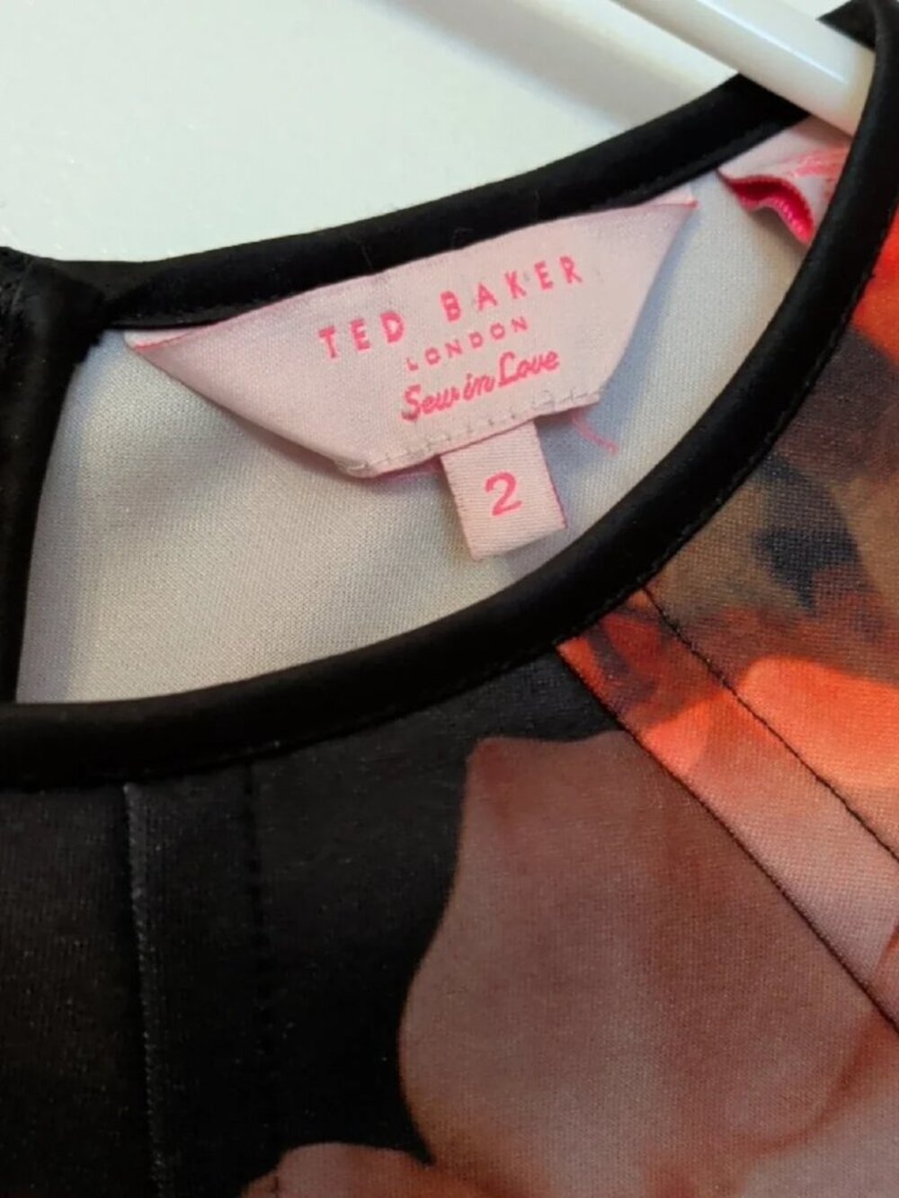 Ted Baker Embla Black Pink Cascading Floral Skater Dress Size 2 Wedding Guest - Picture 12 of 13